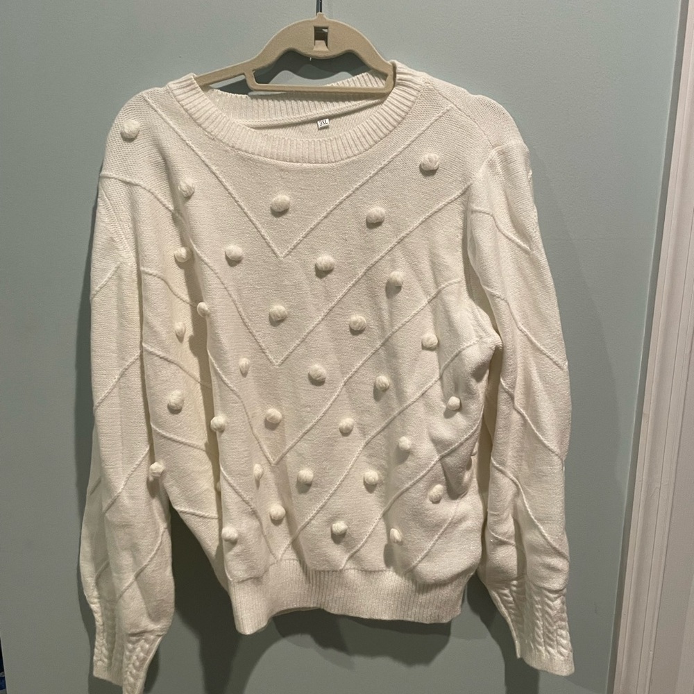 Women's White Textured Sweater